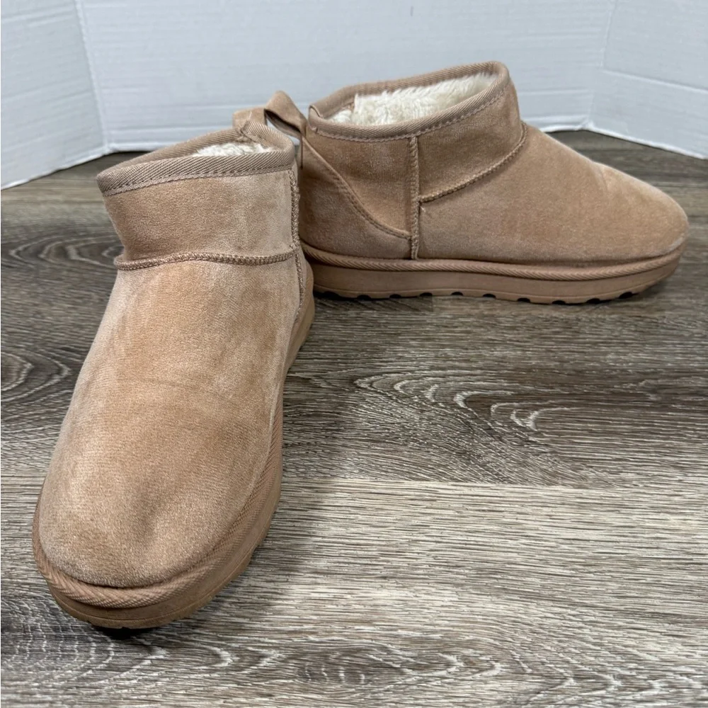Boots Women's 6‎ Tan Faux Fur Lined Flat Booties Neutral Minimalist Cozycore